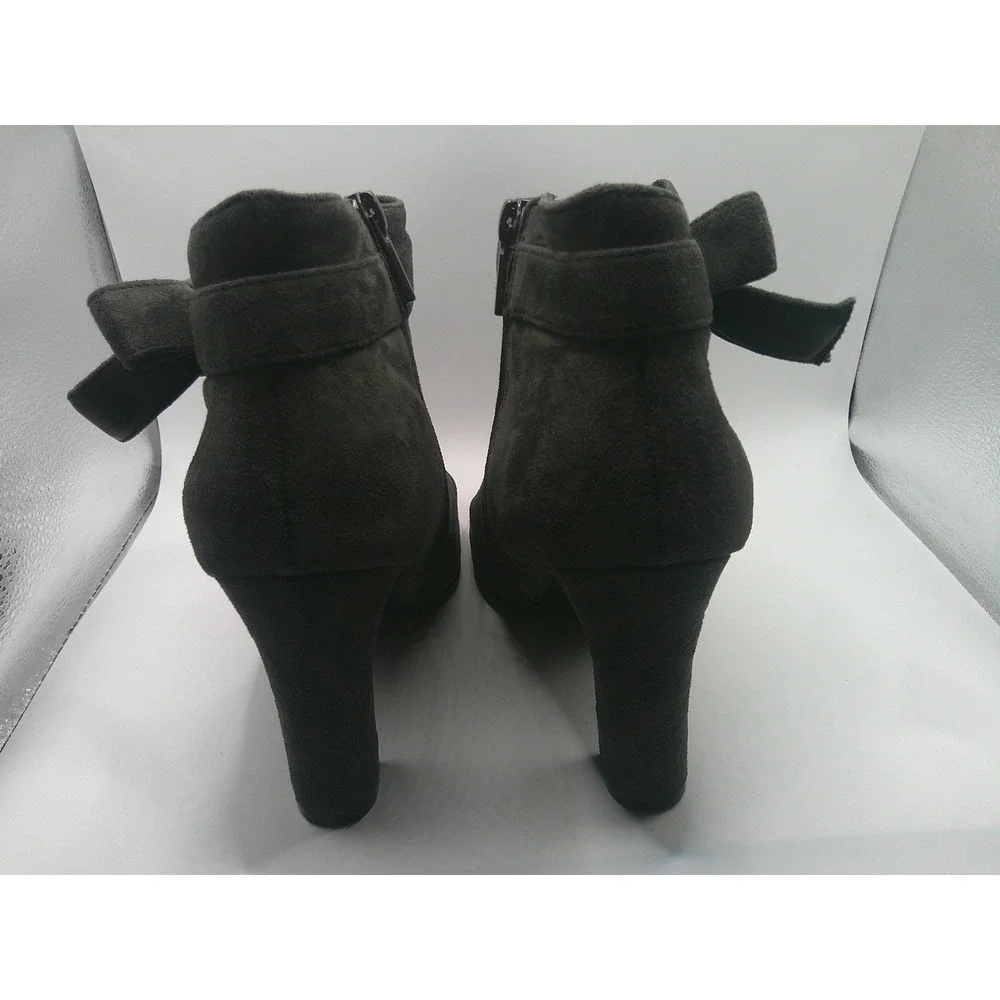 Monessa Women's Ankle Boots Charcoal Gray Faux Suede Bow Block Heel Booties 8.5M
